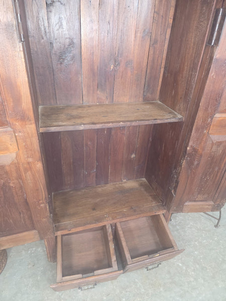 Vintage Antique Indian Solid Wooden Hand Carved Kitchen Cabinet Cupboard Armoire