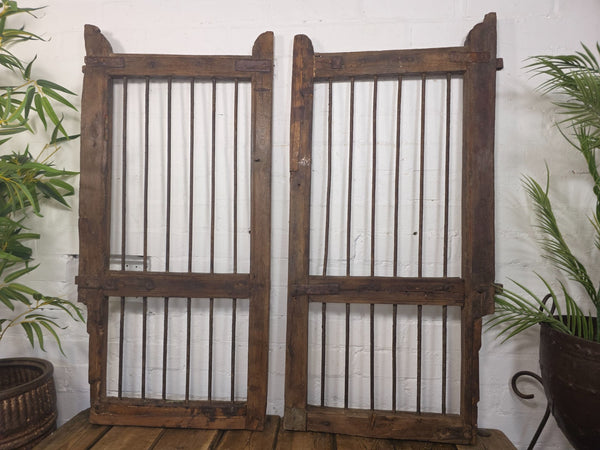 Old Pair Vintage Reclaimed Indian Wooden Iron Saloon Doors Shutters Garden Gates