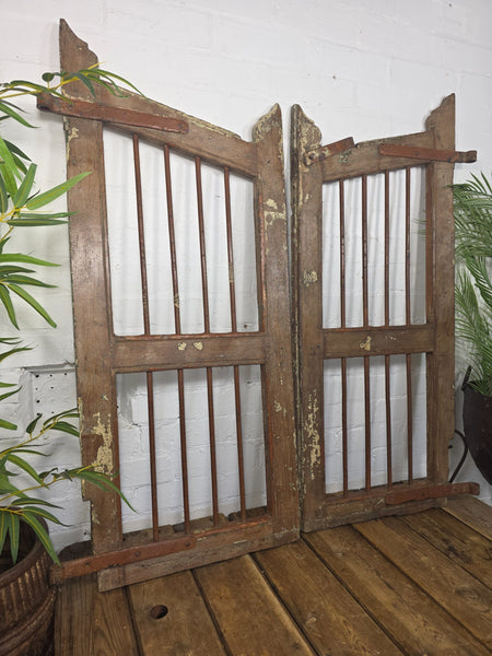 Old Pair Vintage Reclaimed Indian Wooden Iron Saloon Doors Shutters Garden Gates