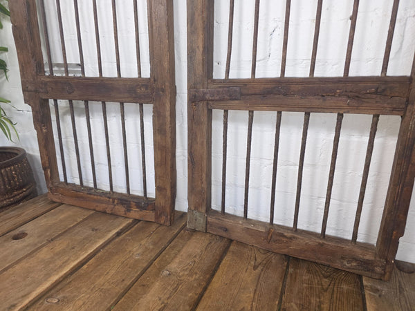 Old Pair Vintage Reclaimed Indian Wooden Iron Saloon Doors Shutters Garden Gates
