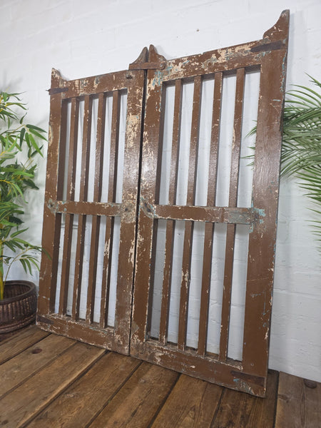 Old Pair Vintage Reclaimed Indian Wooden Iron Saloon Doors Shutters Garden Gates