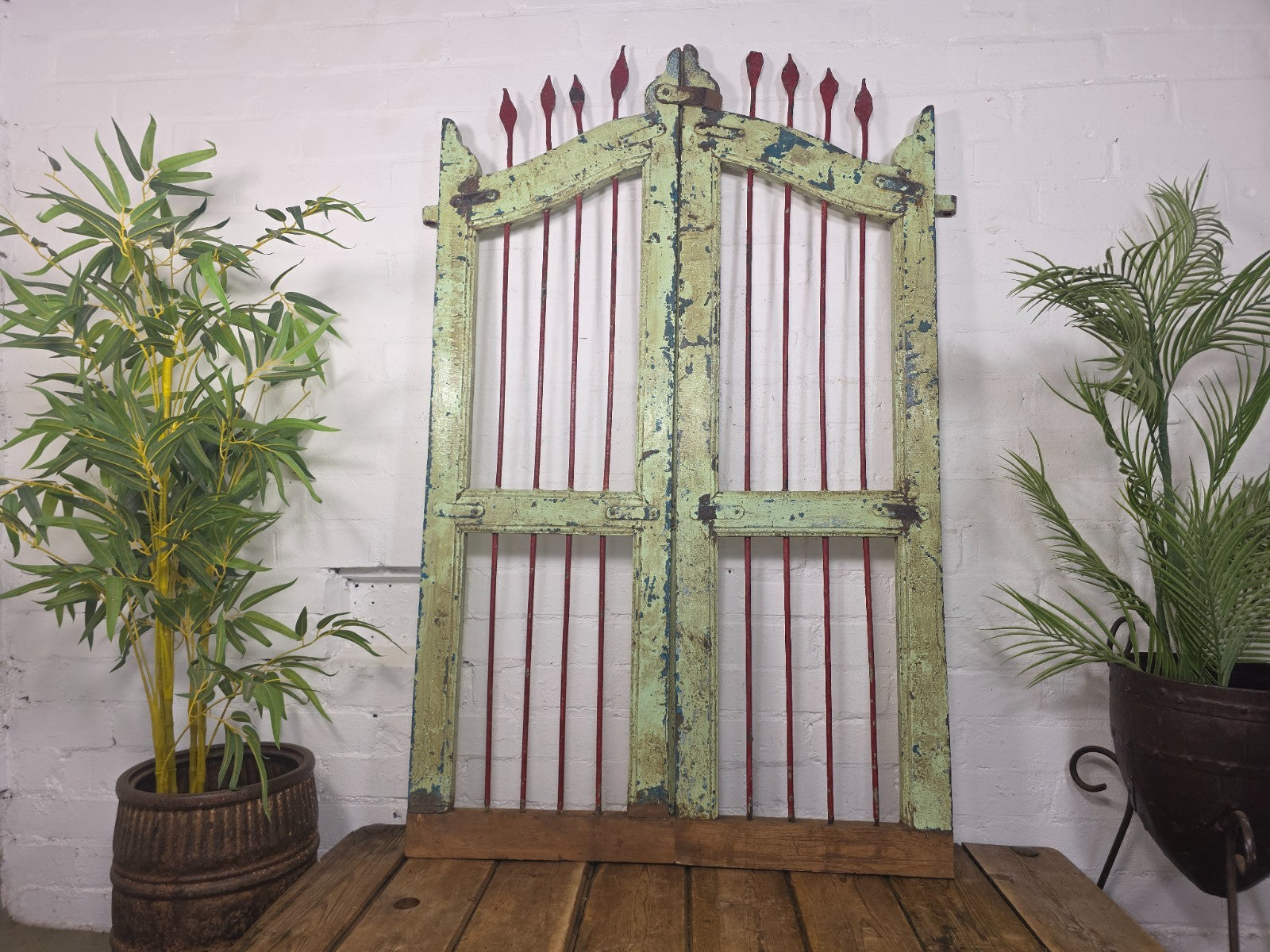 Old Pair Vintage Reclaimed Indian Wooden Iron Saloon Doors Shutters Garden Gates