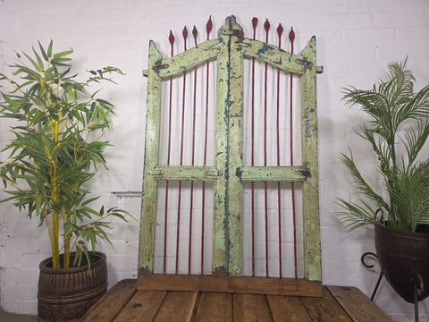 Old Pair Vintage Reclaimed Indian Wooden Iron Saloon Doors Shutters Garden Gates