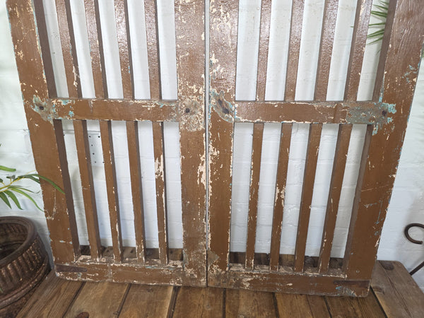 Old Pair Vintage Reclaimed Indian Wooden Iron Saloon Doors Shutters Garden Gates