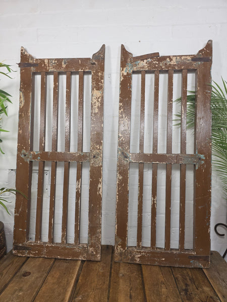 Old Pair Vintage Reclaimed Indian Wooden Iron Saloon Doors Shutters Garden Gates