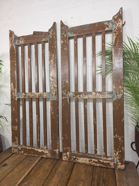 Old Pair Vintage Reclaimed Indian Wooden Iron Saloon Doors Shutters Garden Gates