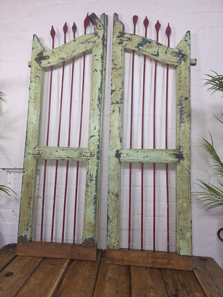 Old Pair Vintage Reclaimed Indian Wooden Iron Saloon Doors Shutters Garden Gates
