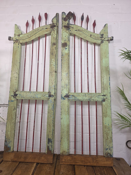 Old Pair Vintage Reclaimed Indian Wooden Iron Saloon Doors Shutters Garden Gates