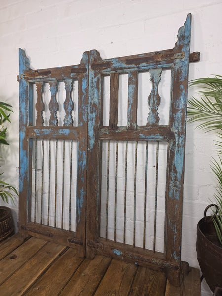 Old Pair Vintage Reclaimed Indian Wooden Iron Doors Shutters Garden Gates Screen