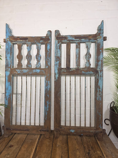 Old Pair Vintage Reclaimed Indian Wooden Iron Doors Shutters Garden Gates Screen