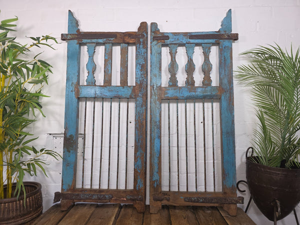Old Pair Vintage Reclaimed Indian Wooden Iron Doors Shutters Garden Gates Screen