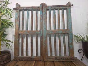 Old Pair Vintage Reclaimed Indian Wooden Iron Saloon Doors Shutters Garden Gates