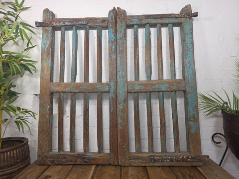 Old Pair Vintage Reclaimed Indian Wooden Iron Saloon Doors Shutters Garden Gates