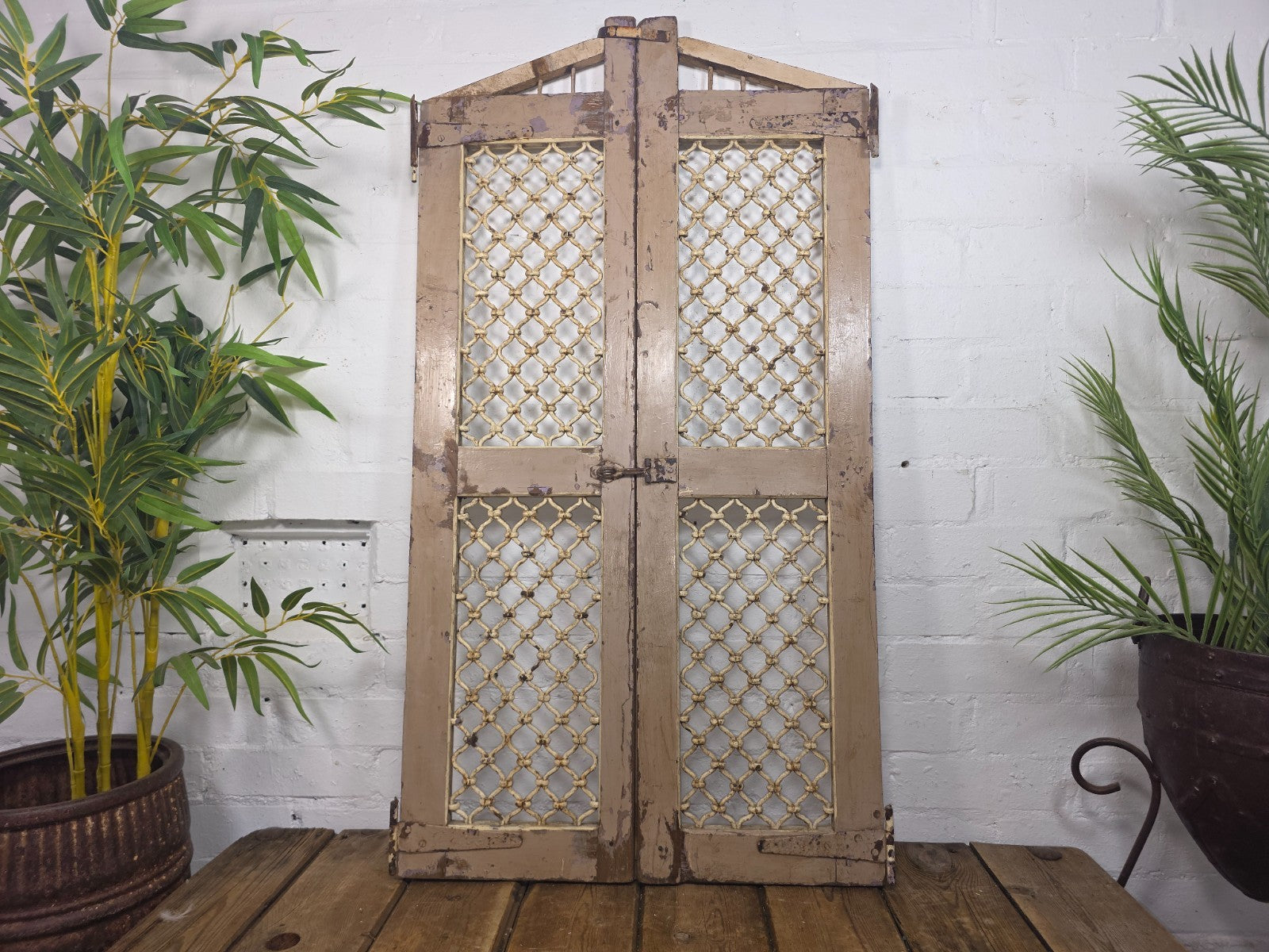 Old Pair Vintage Reclaimed Indian Wooden Iron Saloon Doors Shutters Garden Gates