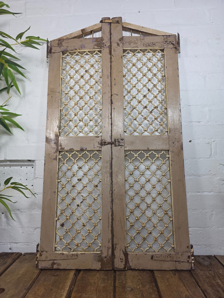 Old Pair Vintage Reclaimed Indian Wooden Iron Saloon Doors Shutters Garden Gates