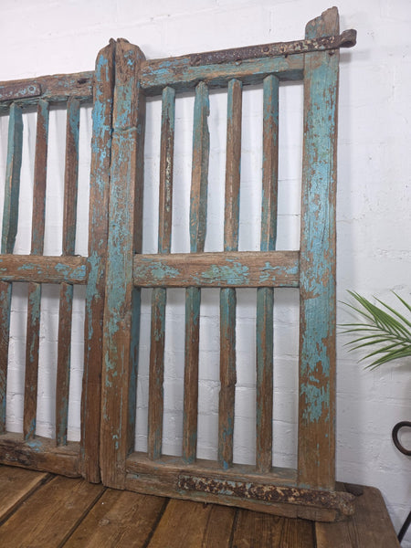 Old Pair Vintage Reclaimed Indian Wooden Iron Saloon Doors Shutters Garden Gates
