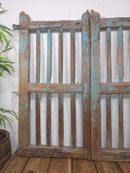 Old Pair Vintage Reclaimed Indian Wooden Iron Saloon Doors Shutters Garden Gates