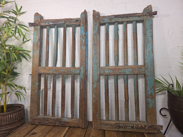 Old Pair Vintage Reclaimed Indian Wooden Iron Saloon Doors Shutters Garden Gates