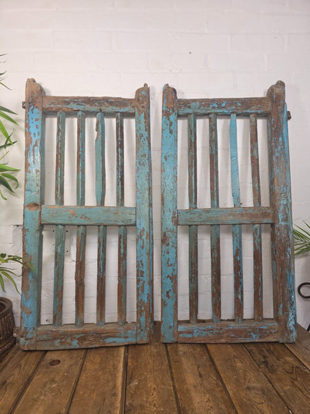 Old Pair Vintage Reclaimed Indian Wooden Iron Saloon Doors Shutters Garden Gates
