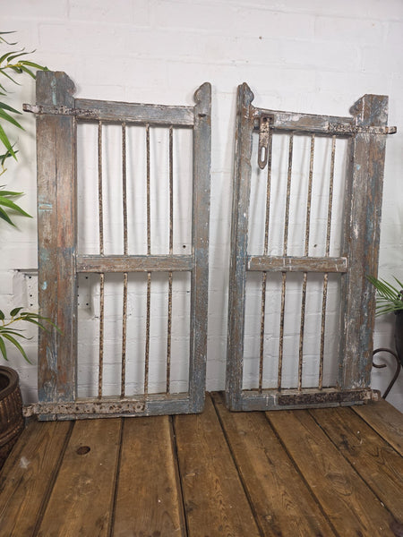 Old Pair Vintage Reclaimed Indian Wooden Iron Saloon Doors Shutters Garden Gates