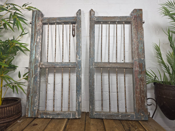 Old Pair Vintage Reclaimed Indian Wooden Iron Saloon Doors Shutters Garden Gates