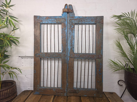 Old Pair Vintage Reclaimed Indian Wooden Iron Saloon Doors Shutters Garden Gates