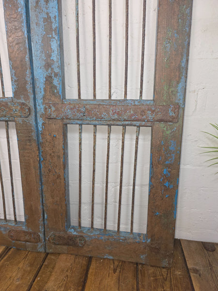 Old Pair Vintage Reclaimed Indian Wooden Iron Saloon Doors Shutters Garden Gates