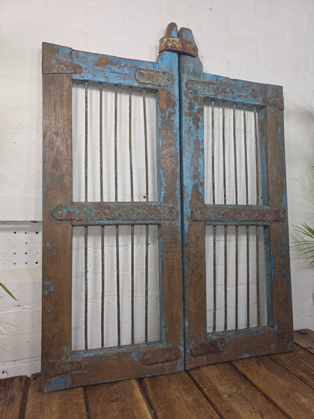 Old Pair Vintage Reclaimed Indian Wooden Iron Saloon Doors Shutters Garden Gates