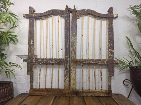 Old Pair Vintage Reclaimed Indian Wooden Iron Saloon Doors Shutters Garden Gates