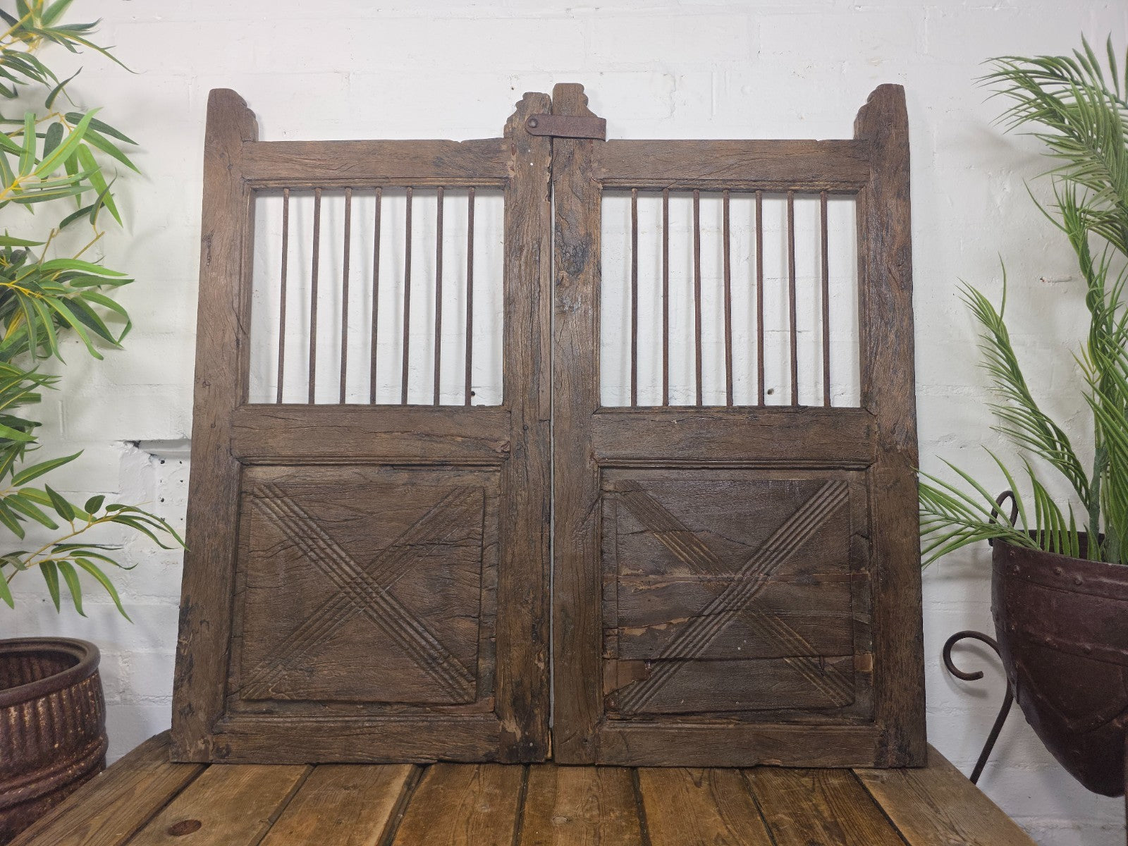 Old Pair Vintage Reclaimed Indian Wooden Iron Saloon Doors Shutters Garden Gates