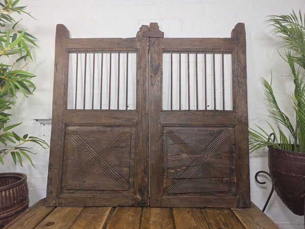 Old Pair Vintage Reclaimed Indian Wooden Iron Saloon Doors Shutters Garden Gates