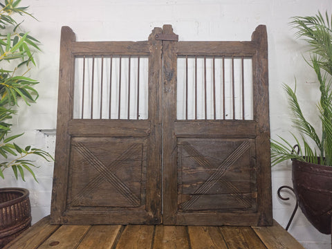 Old Pair Vintage Reclaimed Indian Wooden Iron Saloon Doors Shutters Garden Gates