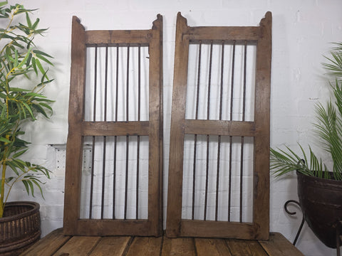 Old Pair Vintage Reclaimed Indian Wooden Iron Saloon Doors Shutters Garden Gates