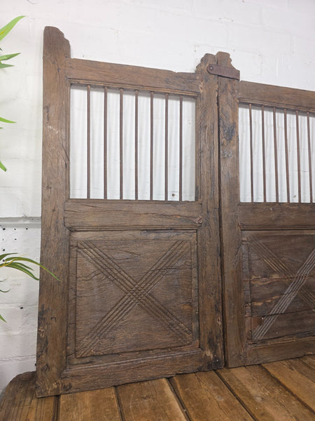 Old Pair Vintage Reclaimed Indian Wooden Iron Saloon Doors Shutters Garden Gates
