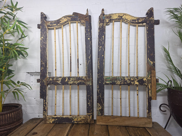 Old Pair Vintage Reclaimed Indian Wooden Iron Saloon Doors Shutters Garden Gates