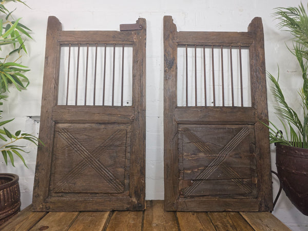 Old Pair Vintage Reclaimed Indian Wooden Iron Saloon Doors Shutters Garden Gates