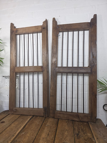 Old Pair Vintage Reclaimed Indian Wooden Iron Saloon Doors Shutters Garden Gates