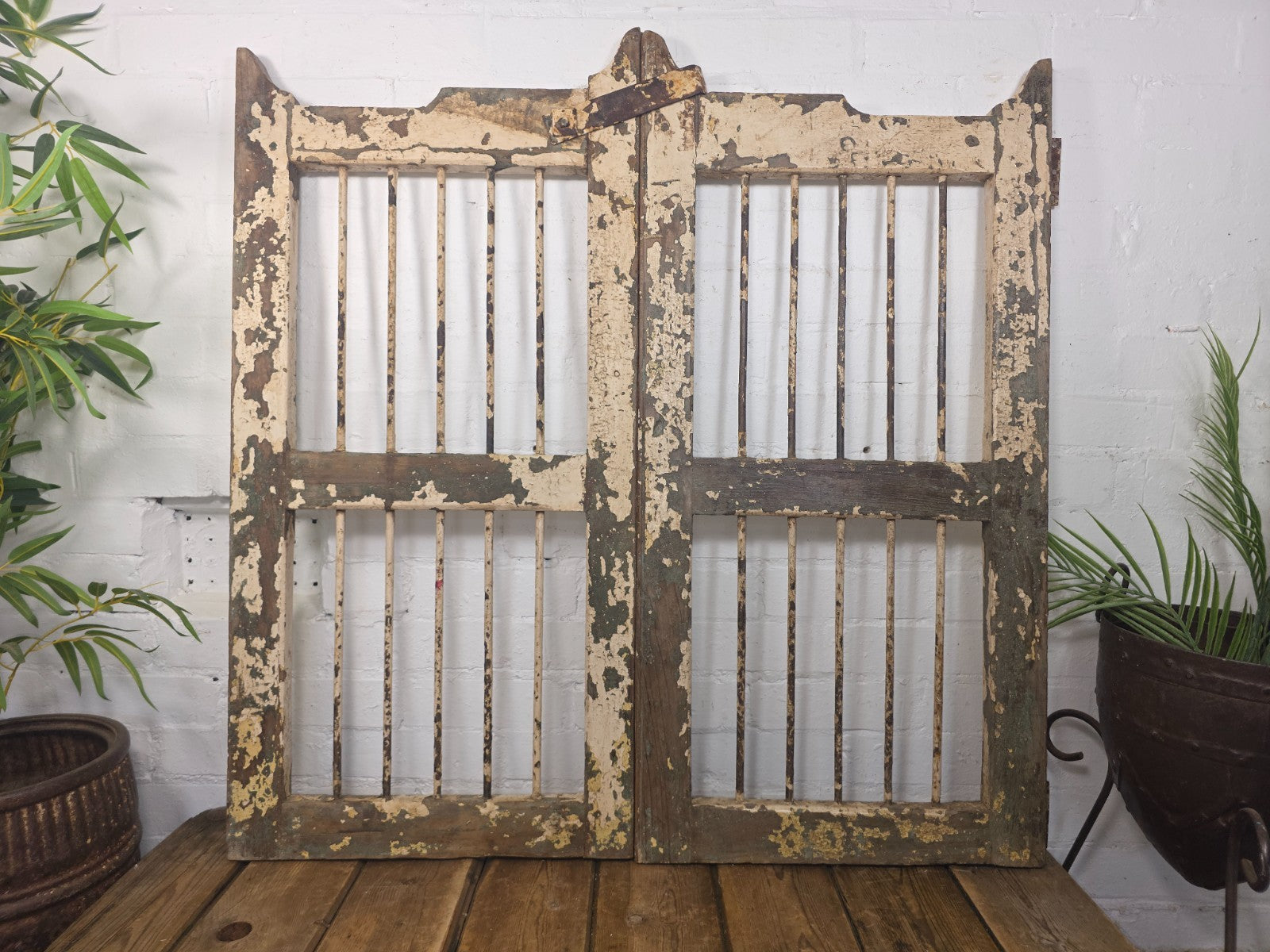 Old Pair Vintage Reclaimed Indian Wooden Iron Saloon Doors Shutters Garden Gates