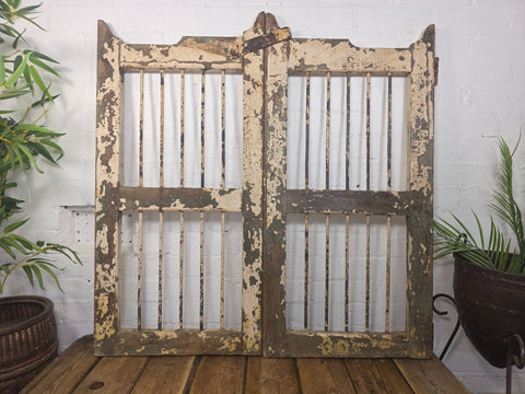 Old Pair Vintage Reclaimed Indian Wooden Iron Saloon Doors Shutters Garden Gates