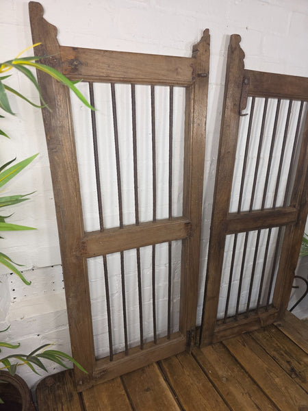 Old Pair Vintage Reclaimed Indian Wooden Iron Saloon Doors Shutters Garden Gates