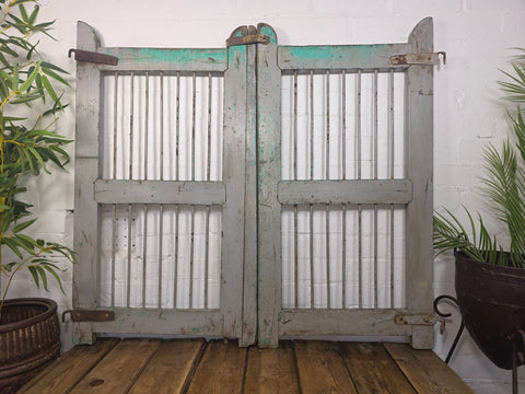 Old Pair Vintage Reclaimed Indian Wooden Iron Saloon Doors Shutters Garden Gates
