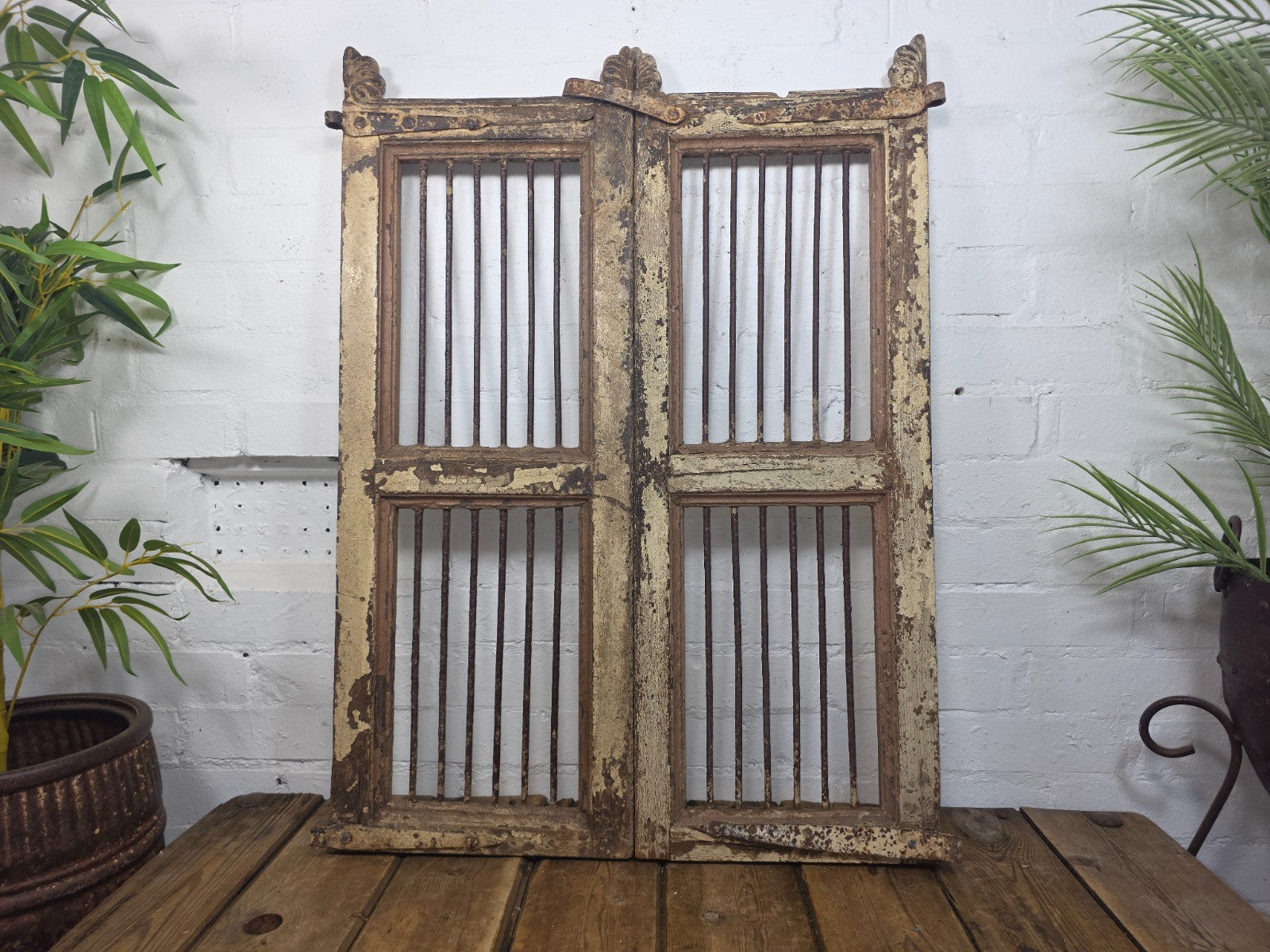 Old Pair Vintage Reclaimed Indian Wooden Iron Saloon Doors Shutters Garden Gates
