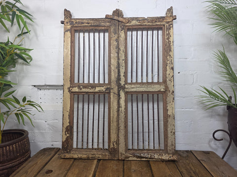Old Pair Vintage Reclaimed Indian Wooden Iron Saloon Doors Shutters Garden Gates