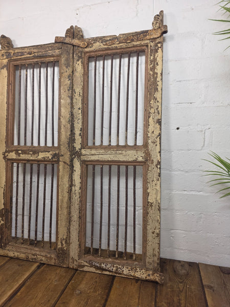 Old Pair Vintage Reclaimed Indian Wooden Iron Saloon Doors Shutters Garden Gates