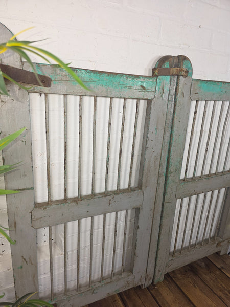 Old Pair Vintage Reclaimed Indian Wooden Iron Saloon Doors Shutters Garden Gates