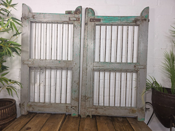 Old Pair Vintage Reclaimed Indian Wooden Iron Saloon Doors Shutters Garden Gates