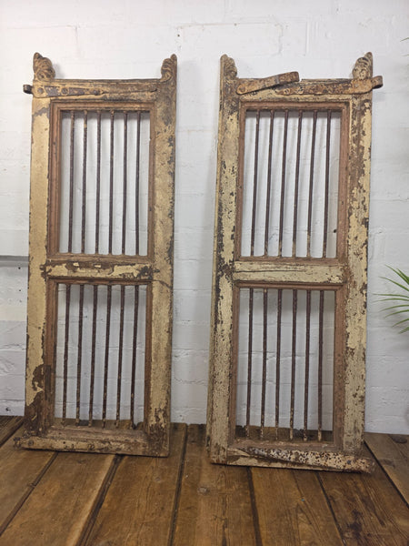 Old Pair Vintage Reclaimed Indian Wooden Iron Saloon Doors Shutters Garden Gates