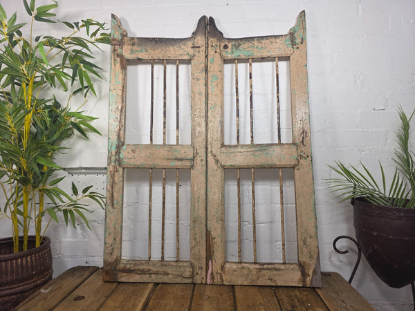 Old Pair Vintage Reclaimed Indian Wooden Iron Saloon Doors Shutters Garden Gates