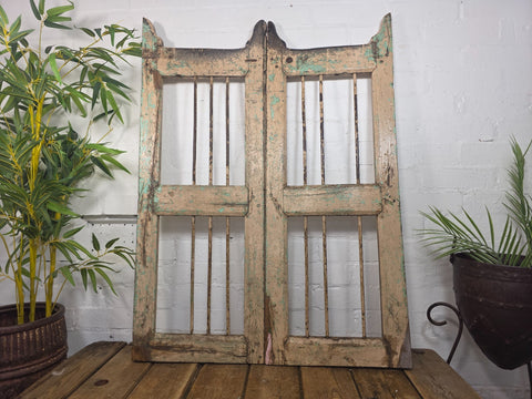Old Pair Vintage Reclaimed Indian Wooden Iron Saloon Doors Shutters Garden Gates
