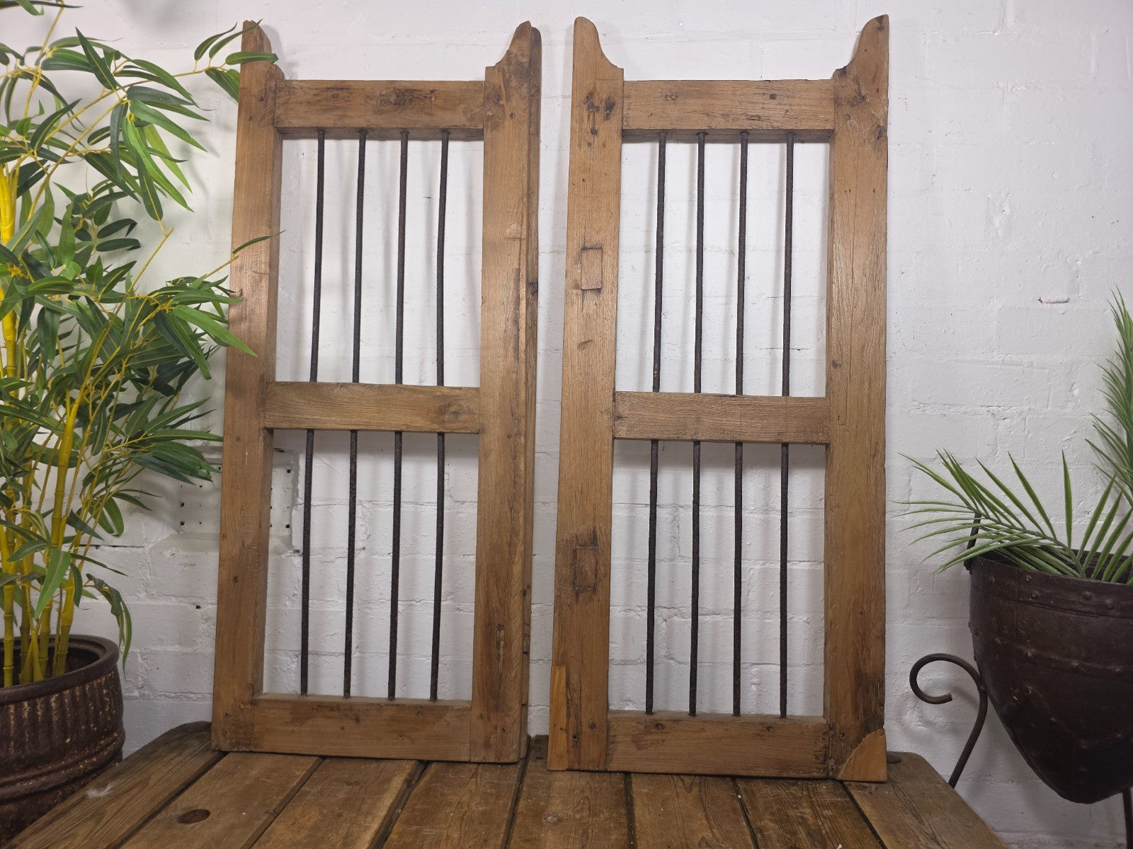 Old Pair Vintage Reclaimed Indian Wooden Iron Saloon Doors Shutters Garden Gates